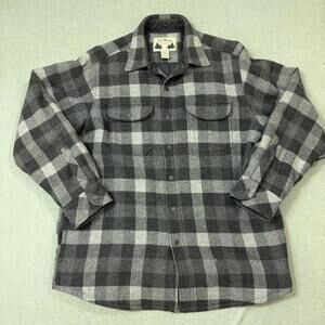 Vintage LL Bean Insulated Wool Blend Gray Plaid Coat Mens Sz Large Jacket Snap